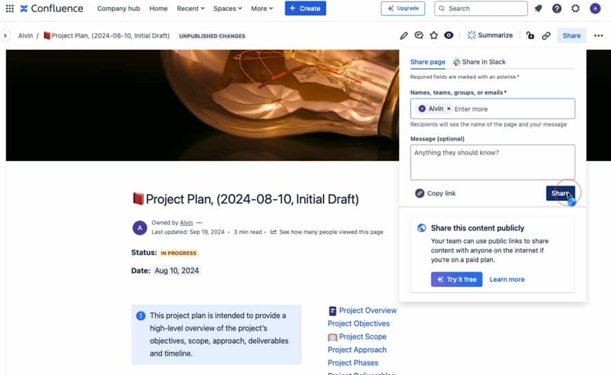 Confluence Page Sharing