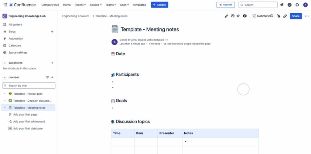 Confluence Template Meeting Notes